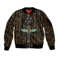 Ancient Pride Sleeve Zip Bomber Jacket African Hieroglyphic Pattern, Eye of Horus, and Sacred Scarab Symbol - Wonder Print Shop