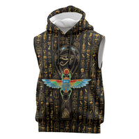 Ancient Pride Sleeveless Hoodie African Hieroglyphic Pattern, Eye of Horus, and Sacred Scarab Symbol - Wonder Print Shop