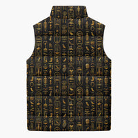 Ancient Pride Sleeveless Puffer Jacket African Hieroglyphic Pattern, Eye of Horus, and Sacred Scarab Symbol - Wonder Print Shop