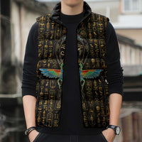 Ancient Pride Sleeveless Puffer Jacket African Hieroglyphic Pattern, Eye of Horus, and Sacred Scarab Symbol - Wonder Print Shop