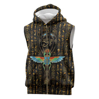 Ancient Pride Sleeveless Zip Hoodie African Hieroglyphic Pattern, Eye of Horus, and Sacred Scarab Symbol - Wonder Print Shop