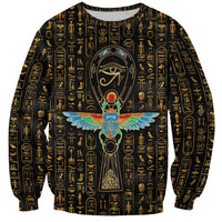 Ancient Pride Sweatshirt African Hieroglyphic Pattern, Eye of Horus, and Sacred Scarab Symbol - Wonder Print Shop