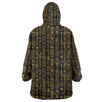 Ancient Pride Wearable Blanket Hoodie African Hieroglyphic Pattern, Eye of Horus, and Sacred Scarab Symbol - Wonder Print Shop