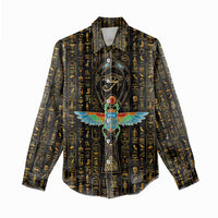 Ancient Pride Women Casual Shirt African Hieroglyphic Pattern, Eye of Horus, and Sacred Scarab Symbol - Wonder Print Shop