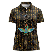 Ancient Pride Women Polo Shirt African Hieroglyphic Pattern, Eye of Horus, and Sacred Scarab Symbol - Wonder Print Shop
