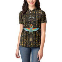 Ancient Pride Women Polo Shirt African Hieroglyphic Pattern, Eye of Horus, and Sacred Scarab Symbol - Wonder Print Shop