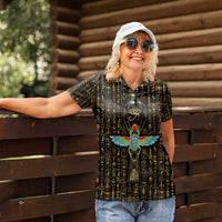 Ancient Pride Women Polo Shirt African Hieroglyphic Pattern, Eye of Horus, and Sacred Scarab Symbol - Wonder Print Shop