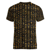 Ancient Pride Women V-Neck T-Shirt African Hieroglyphic Pattern, Eye of Horus, and Sacred Scarab Symbol - Wonder Print Shop