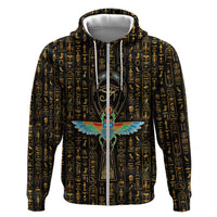 Ancient Pride Zip Hoodie African Hieroglyphic Pattern, Eye of Horus, and Sacred Scarab Symbol - Wonder Print Shop