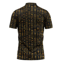 Ancient Pride Zipper Polo Shirt African Hieroglyphic Pattern, Eye of Horus, and Sacred Scarab Symbol - Wonder Print Shop