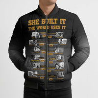 She Built It The World Uses It Bomber Puffer Jacket African Influential Women Innovators Timeline - Wonder Print Shop