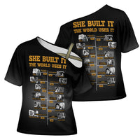 She Built It The World Uses It Cross Shoulder Shirt African Influential Women Innovators Timeline - Wonder Print Shop
