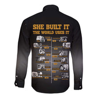She Built It The World Uses It Long Sleeve Button Shirt African Influential Women Innovators Timeline - Wonder Print Shop