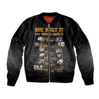 She Built It The World Uses It Sleeve Zip Bomber Jacket African Influential Women Innovators Timeline - Wonder Print Shop