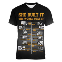 She Built It The World Uses It Women V-Neck T-Shirt African Influential Women Innovators Timeline - Wonder Print Shop