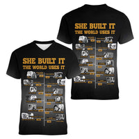 She Built It The World Uses It Women V-Neck T-Shirt African Influential Women Innovators Timeline - Wonder Print Shop