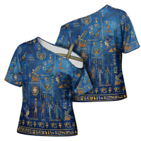 Echoes of Kemet Cross Shoulder Shirt African Pharaohs, Anubis and Symbolic Motifs - Wonder Print Shop
