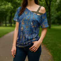 Echoes of Kemet Cross Shoulder Shirt African Pharaohs, Anubis and Symbolic Motifs - Wonder Print Shop