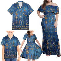 Echoes of Kemet Family Matching Off Shoulder Maxi Dress and Hawaiian Shirt African Pharaohs, Anubis and Symbolic Motifs - Wonder Print Shop