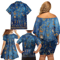 Echoes of Kemet Family Matching Off Shoulder Short Dress and Hawaiian Shirt African Pharaohs, Anubis and Symbolic Motifs - Wonder Print Shop