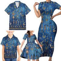 Echoes of Kemet Family Matching Short Sleeve Bodycon Dress and Hawaiian Shirt African Pharaohs, Anubis and Symbolic Motifs - Wonder Print Shop