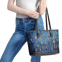 Echoes of Kemet Leather Tote Bag African Pharaohs, Anubis and Symbolic Motifs - Wonder Print Shop