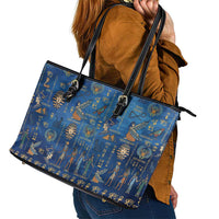 Echoes of Kemet Leather Tote Bag African Pharaohs, Anubis and Symbolic Motifs - Wonder Print Shop