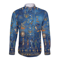 Echoes of Kemet Long Sleeve Button Shirt African Pharaohs, Anubis and Symbolic Motifs - Wonder Print Shop
