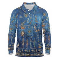 Echoes of Kemet Long Sleeve Polo Shirt African Pharaohs, Anubis and Symbolic Motifs - Wonder Print Shop