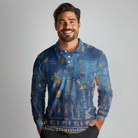 Echoes of Kemet Long Sleeve Polo Shirt African Pharaohs, Anubis and Symbolic Motifs - Wonder Print Shop