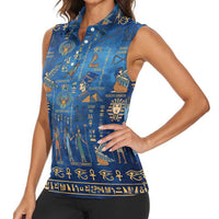 Echoes of Kemet Women Sleeveless Polo Shirt African Pharaohs, Anubis and Symbolic Motifs - Wonder Print Shop