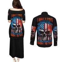 I Have Three Sides Skull Flag Couples Matching Puletasi Dress and Long Sleeve Button Shirt - Wonder Print Shop