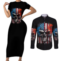 I Have Three Sides Skull Flag Couples Matching Short Sleeve Bodycon Dress and Long Sleeve Button Shirt - Wonder Print Shop