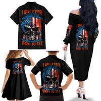 I Have Three Sides Skull Flag Family Matching Off Shoulder Long Sleeve Dress and Hawaiian Shirt - Wonder Print Shop