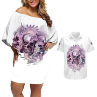 Stuck Between Idk Idc And IDGAF Skull Couples Matching Off Shoulder Short Dress and Hawaiian Shirt - Wonder Print Shop