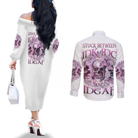 stuck-between-idk-idc-and-idgaf-skull-couples-matching-off-the-shoulder-long-sleeve-dress-and-long-sleeve-button-shirt