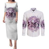 Stuck Between Idk Idc And IDGAF Skull Couples Matching Puletasi Dress and Long Sleeve Button Shirt - Wonder Print Shop