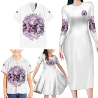 Stuck Between Idk Idc And IDGAF Skull Family Matching Long Sleeve Bodycon Dress and Hawaiian Shirt - Wonder Print Shop