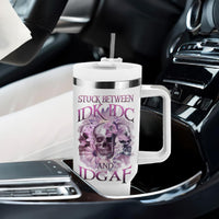 Stuck Between Idk Idc And IDGAF Skull Tumbler With Handle - Wonder Print Shop