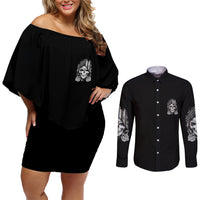 My Give A F Mad Skull Couples Matching Off Shoulder Short Dress and Long Sleeve Button Shirt - Wonder Print Shop