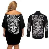 My Give A F Mad Skull Couples Matching Off Shoulder Short Dress and Long Sleeve Button Shirt - Wonder Print Shop