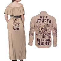 I Can Fix Stupid But It's Gonna Hurt Couples Matching Off Shoulder Maxi Dress and Long Sleeve Button Shirt - Wonder Print Shop