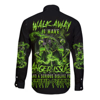 Walk Away I Have Anger Issues Long Sleeve Button Shirt - Wonder Print Shop