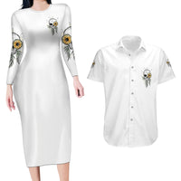 She Is Sunshine Skull Sunflower Couples Matching Long Sleeve Bodycon Dress and Hawaiian Shirt - Wonder Print Shop