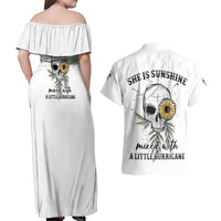She Is Sunshine Skull Sunflower Couples Matching Off Shoulder Maxi Dress and Hawaiian Shirt - Wonder Print Shop
