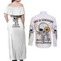 She Is Sunshine Skull Sunflower Couples Matching Off Shoulder Maxi Dress and Long Sleeve Button Shirt - Wonder Print Shop