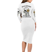 She Is Sunshine Skull Sunflower Long Sleeve Bodycon Dress - Wonder Print Shop