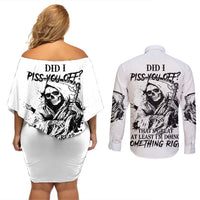 Did I Piss You Off Skull Reaper Couples Matching Off Shoulder Short Dress and Long Sleeve Button Shirt - Wonder Print Shop