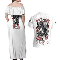 Love Me Like My Demons Do Skull Couples Matching Off Shoulder Maxi Dress and Hawaiian Shirt - Wonder Print Shop
