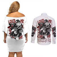 Love Me Like My Demons Do Skull Couples Matching Off Shoulder Short Dress and Long Sleeve Button Shirt - Wonder Print Shop